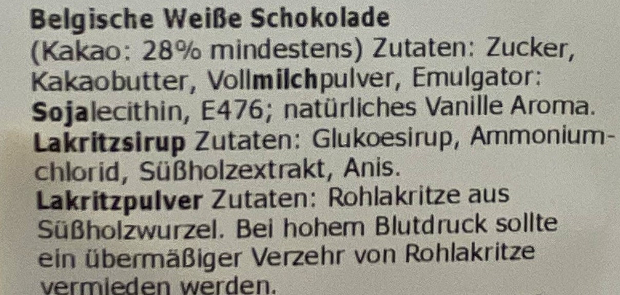Belgische weiße Schokolade mit Lakritz