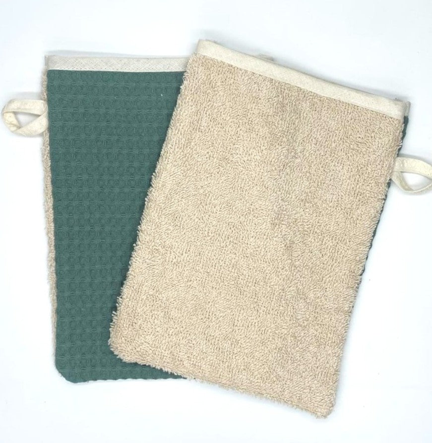 Waschhandschuh aus Frottee & Waffelpique
