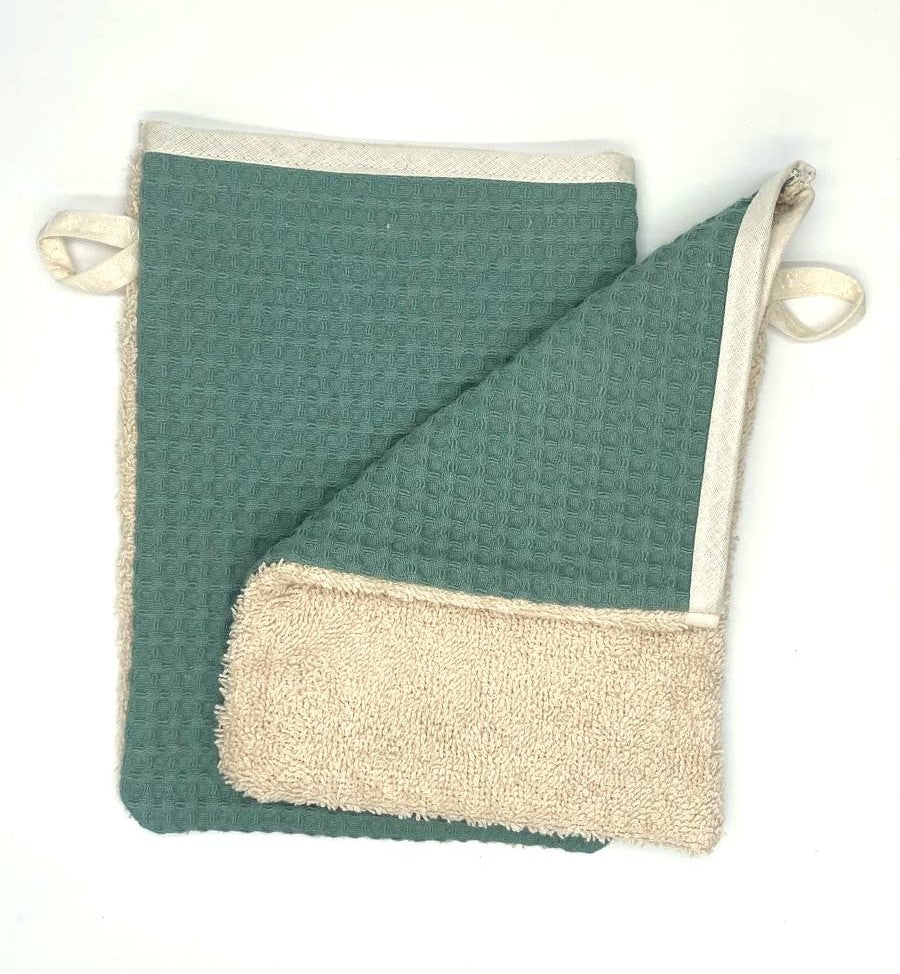 Waschhandschuh aus Frottee & Waffelpique